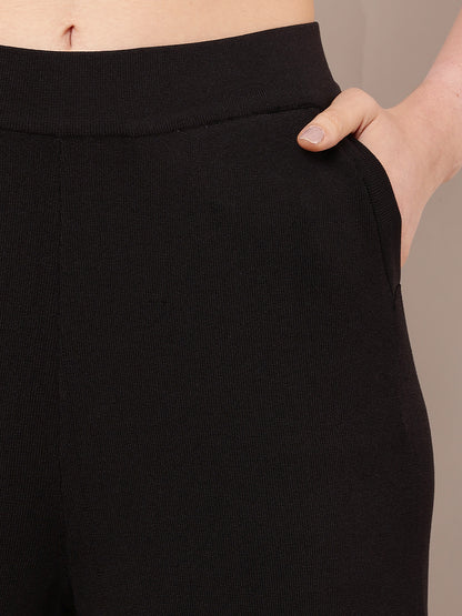 Viscose High-Rise with Elastic waist Summer Black Trouser