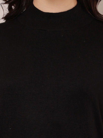 Viscose Full Sleeve with Turtle Neck Black Straight Dress