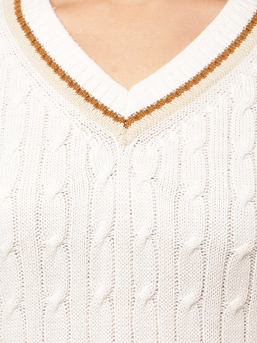 Acrylic V-Neck with Sleeveless Cable-knit White Sweater Vest