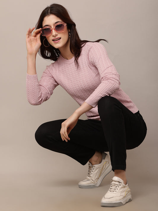 Viscose Full Sleeve with Round Neck Rose Pink Pre Winter Sweater