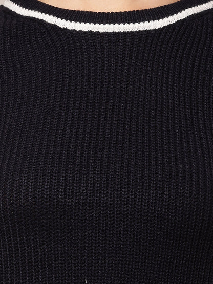 Acrylic Sleeveless with Round-Neck Dark Blue Sweater Vest