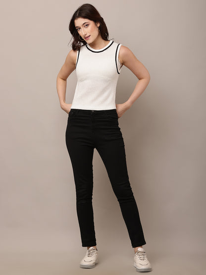 Acrylic Sleeveless with Round-Neck White Sweater Vest