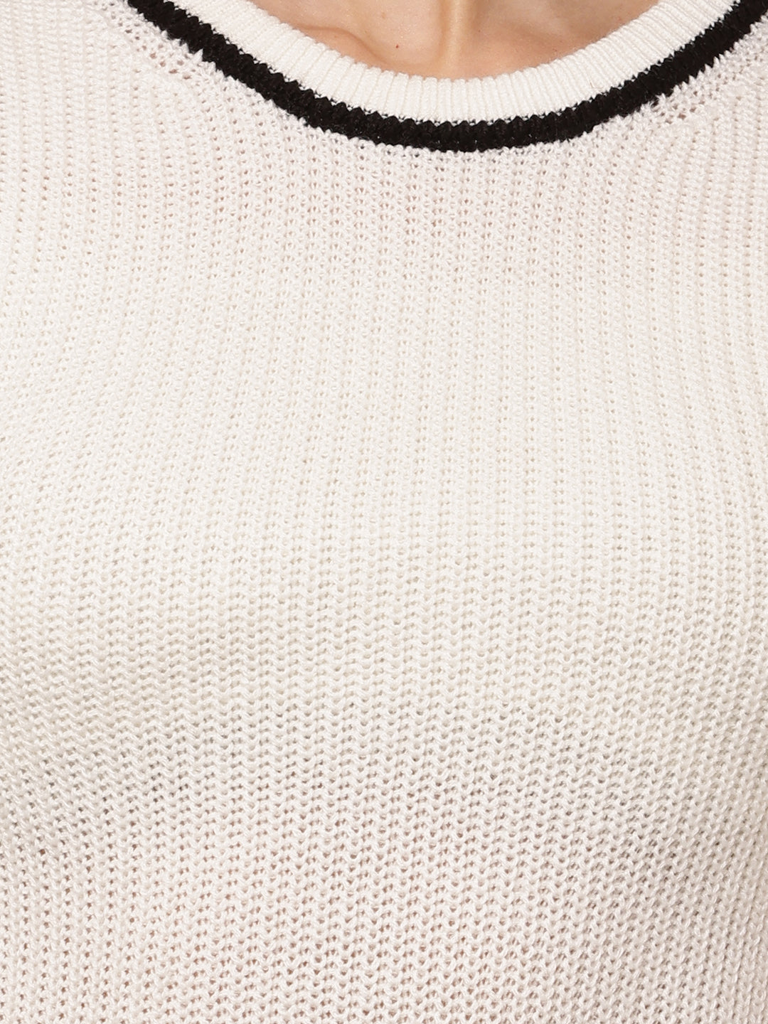 Acrylic Sleeveless with Round-Neck White Sweater Vest