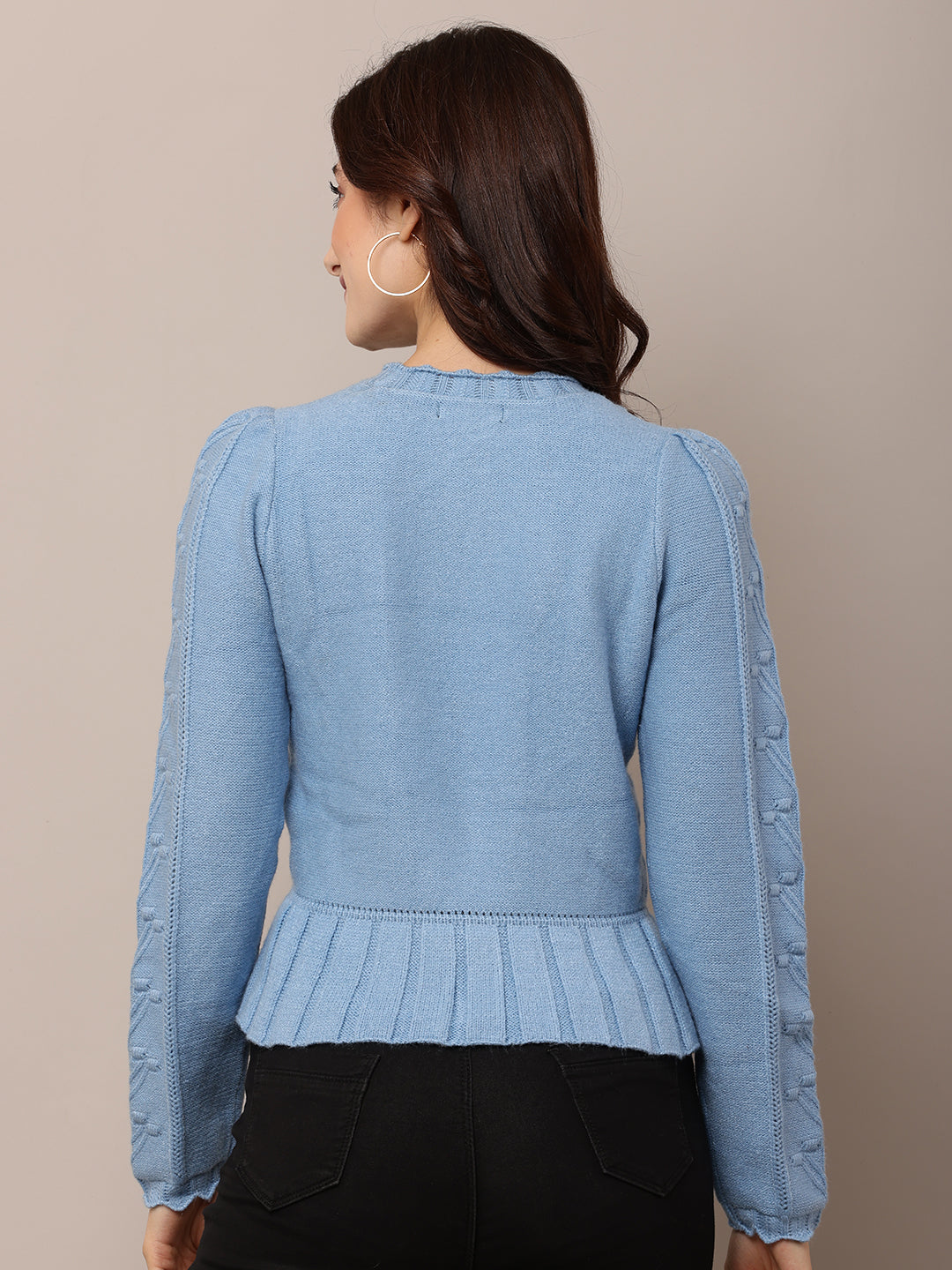 Acrylic Round Neck with Full Sleeve stretchable Blue Sweater