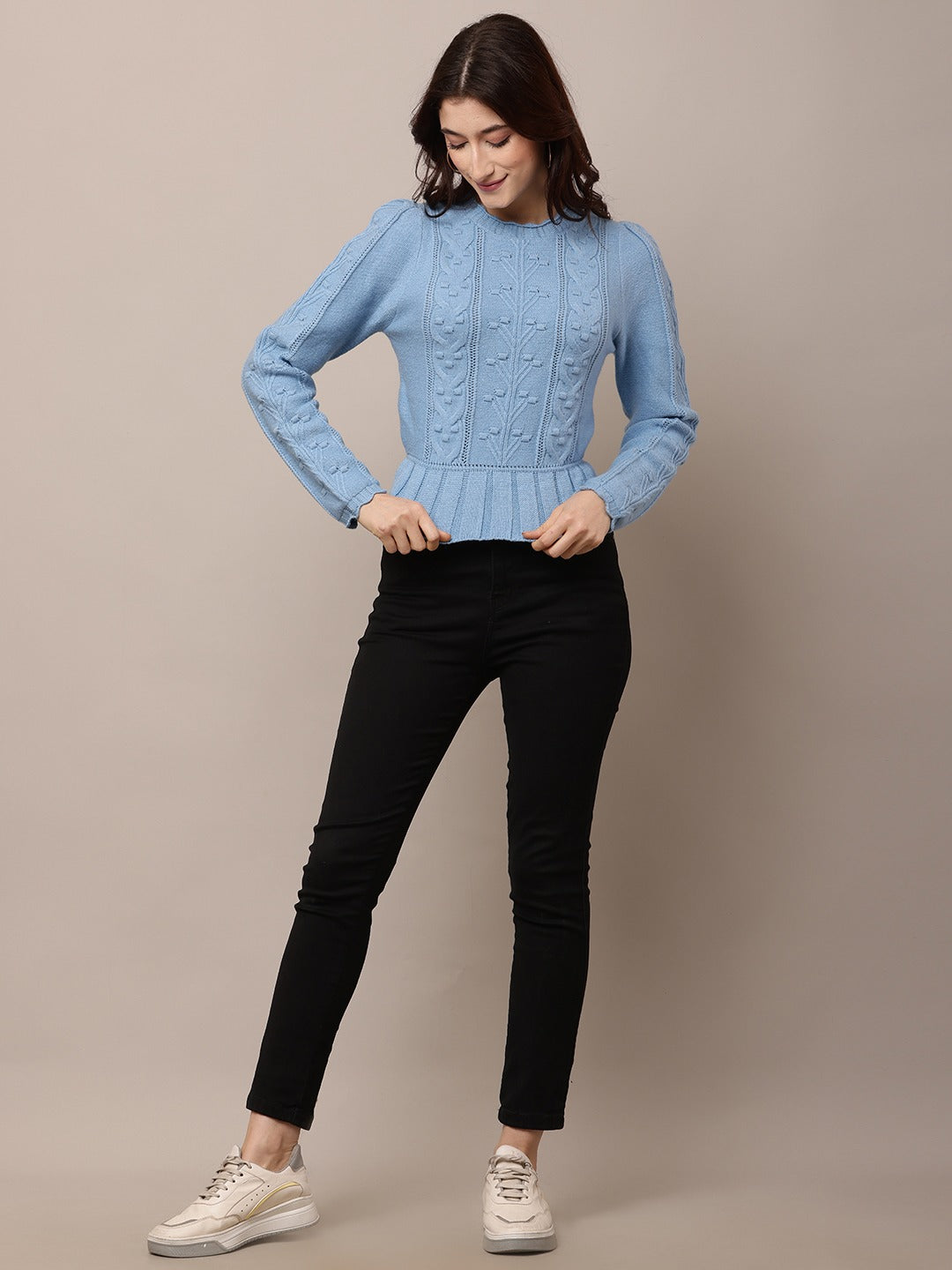 Acrylic Round Neck with Full Sleeve stretchable Blue Sweater