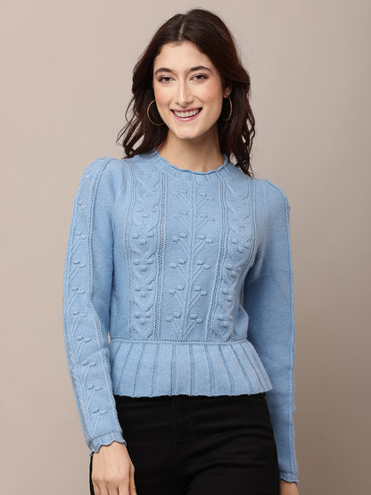 Acrylic Round Neck with Full Sleeve stretchable Blue Sweater