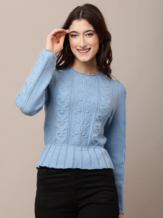 Acrylic Round Neck with Full Sleeve stretchable Blue Sweater