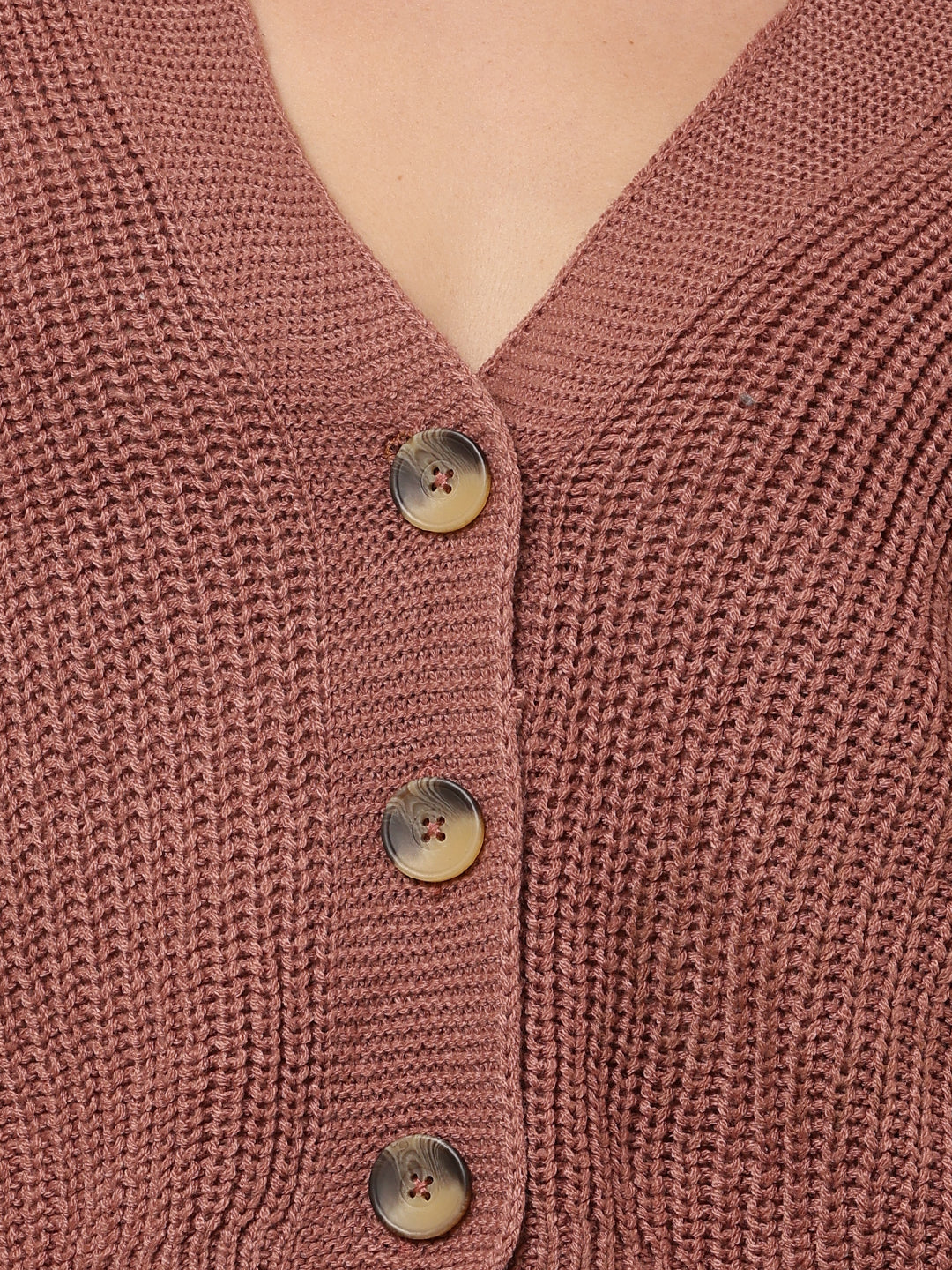 Acrylic Full Sleeve with V-Neck Peach Cardigan