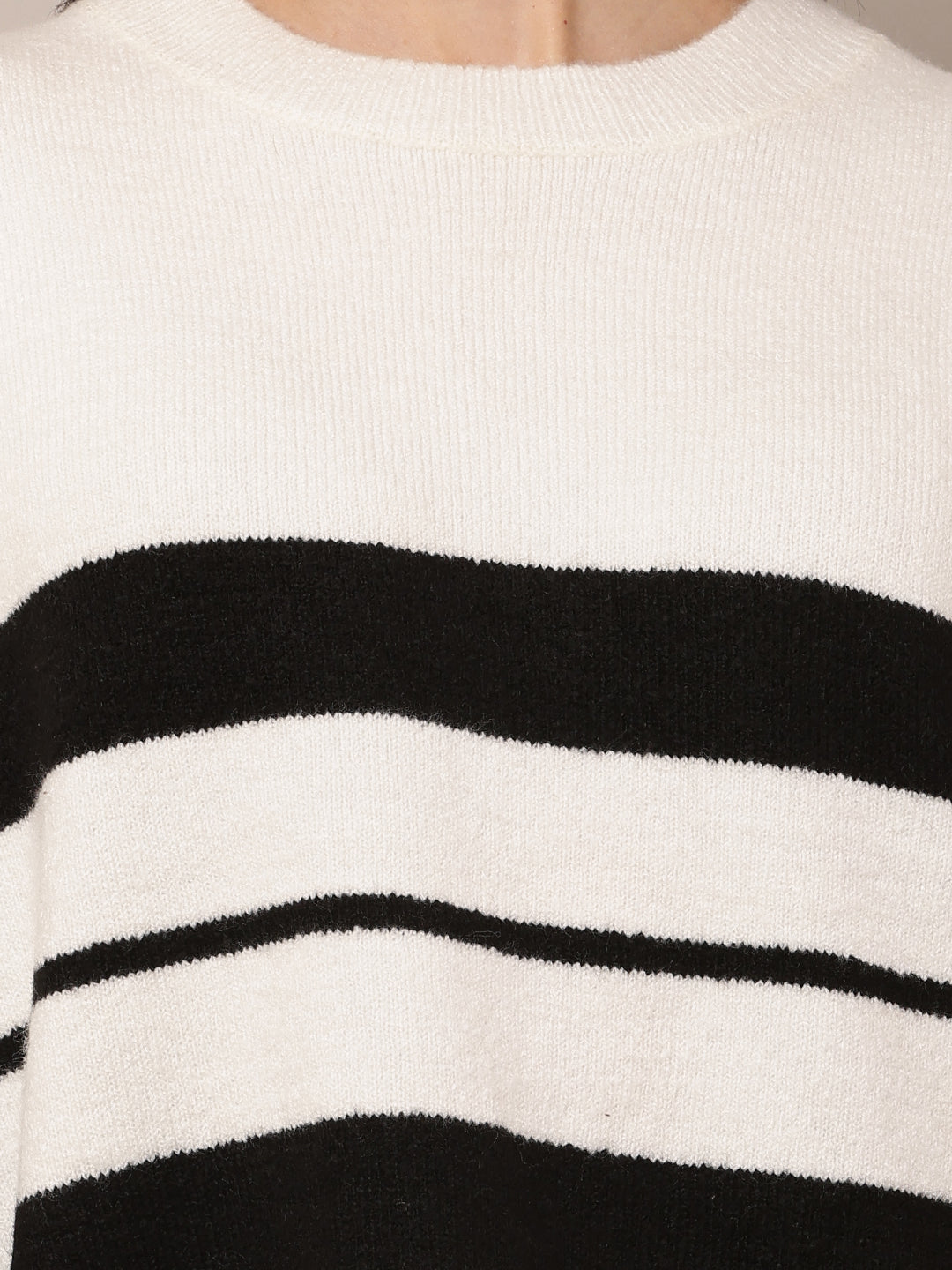 Acrylic Full Sleeve with Round Neck White Striped Sweater