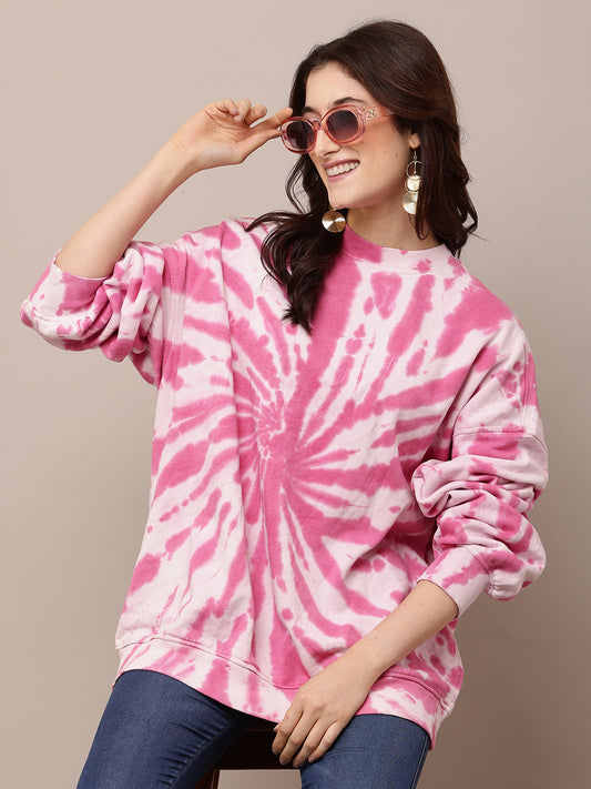 Polyester Full Sleeve with Turtle Neck Tie-dye Oversized Sweatshirt