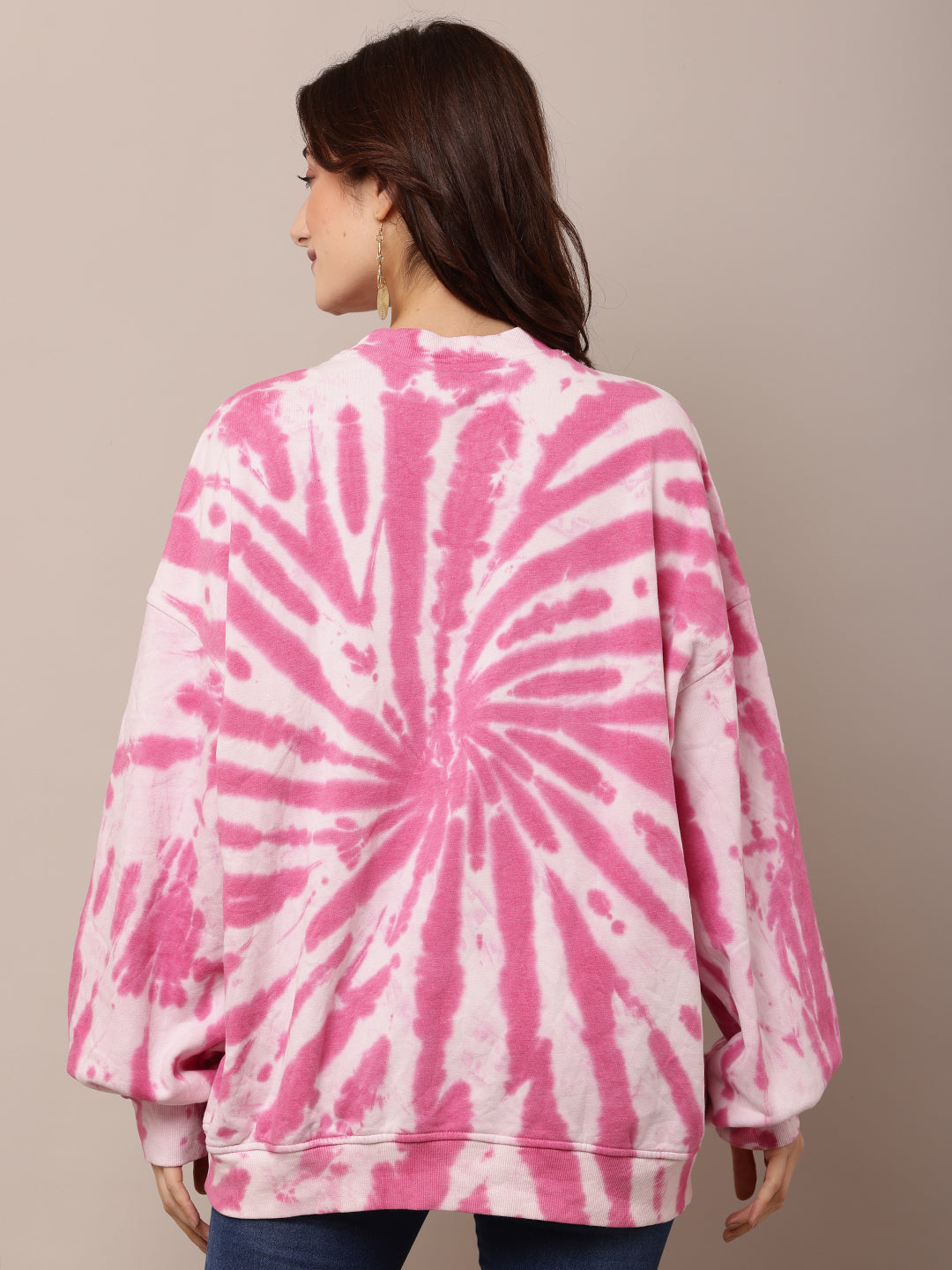 Polyester Full Sleeve with Turtle Neck Tie-dye Oversized Sweatshirt