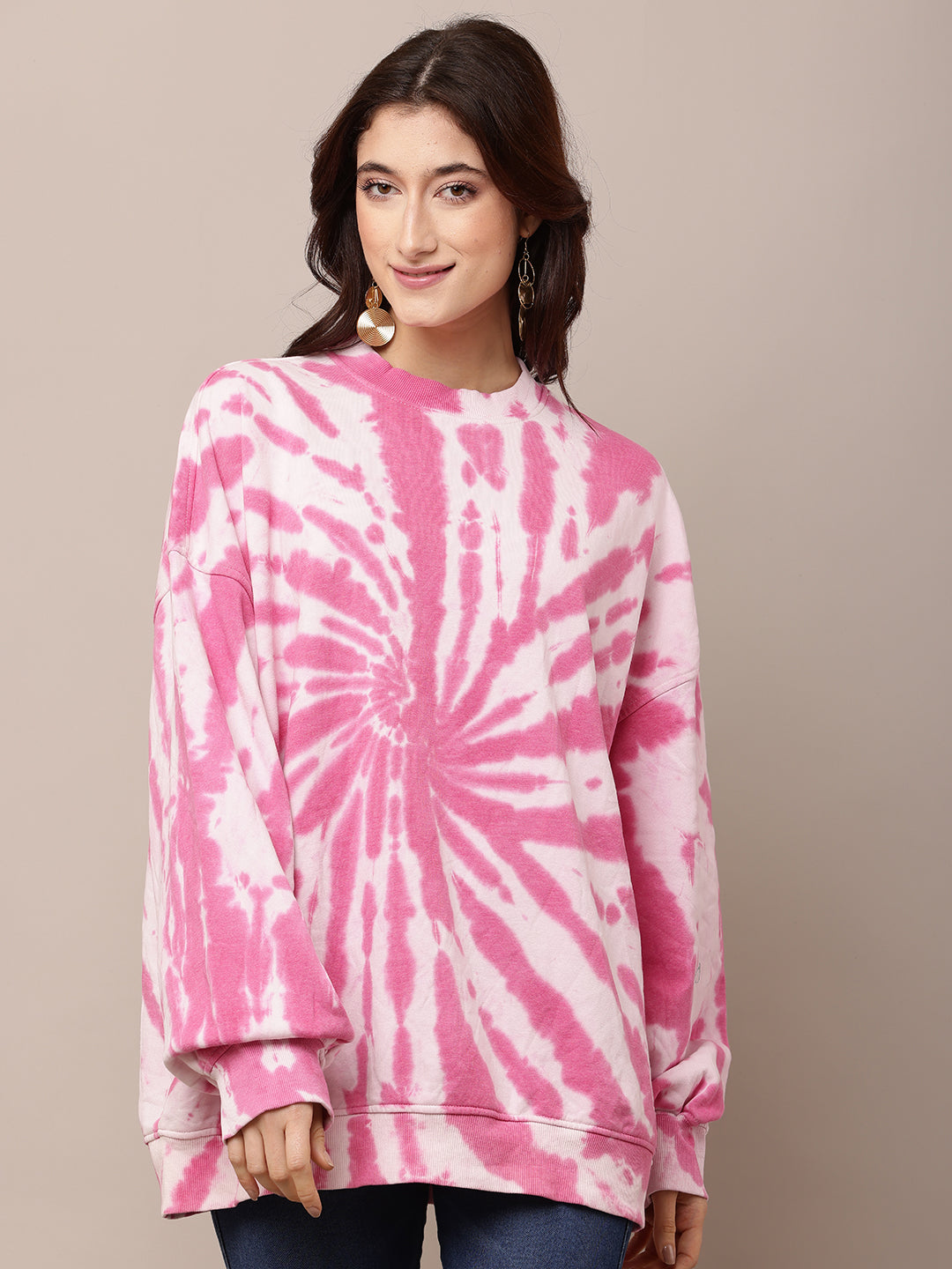 Polyester Full Sleeve with Turtle Neck Tie-dye Oversized Sweatshirt