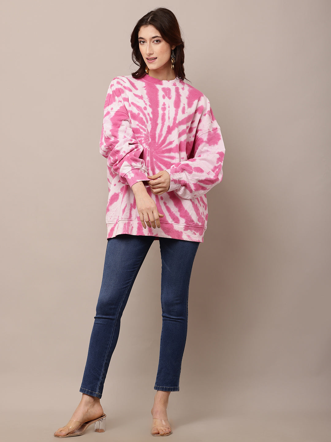 Polyester Full Sleeve with Turtle Neck Tie-dye Oversized Sweatshirt
