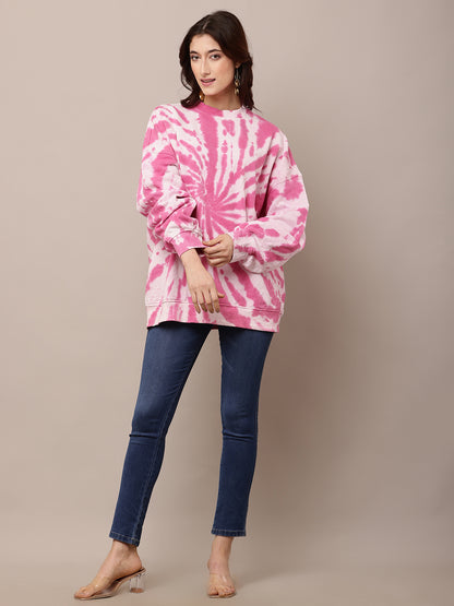 Polyester Full Sleeve with Turtle Neck Tie-dye Oversized Sweatshirt