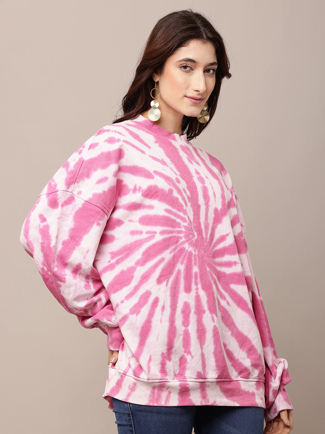 Polyester Full Sleeve with Turtle Neck Tie-dye Oversized Sweatshirt