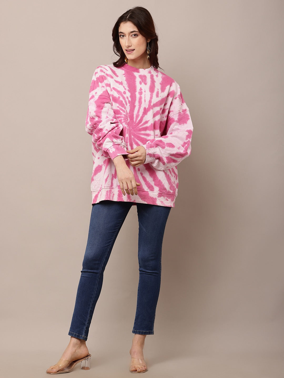 Polyester Full Sleeve with Turtle Neck Tie-dye Oversized Sweatshirt