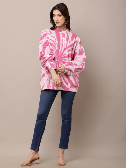 Polyester Full Sleeve with Turtle Neck Tie-dye Oversized Sweatshirt