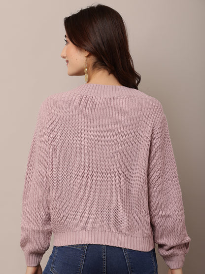 Acrylic Full Sleeve with V-Neck Purple knitted Sweater