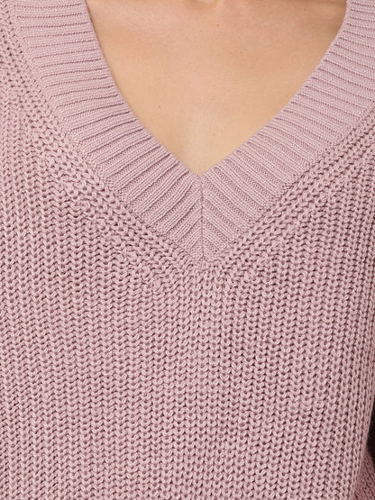 Acrylic Full Sleeve with V-Neck Purple knitted Sweater