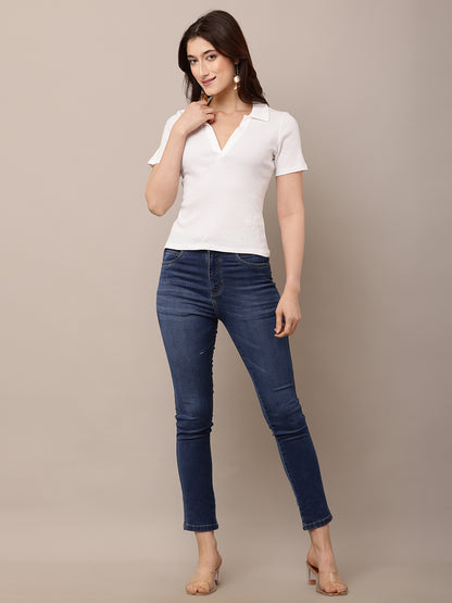 Cotton Short Sleeve with Polo Neck White T-shirt