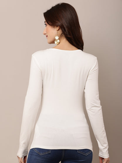 Viscose Full Sleeve with Round Neck White T-shirt