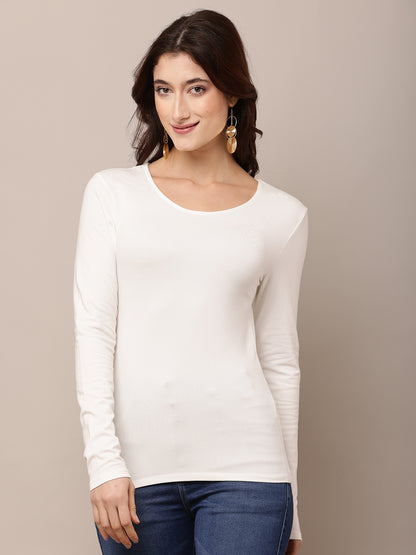 Viscose Full Sleeve with Round Neck White T-shirt