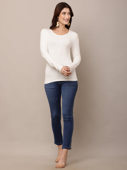 Viscose Full Sleeve with Round Neck White T-shirt