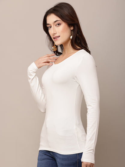 Viscose Full Sleeve with Round Neck White T-shirt