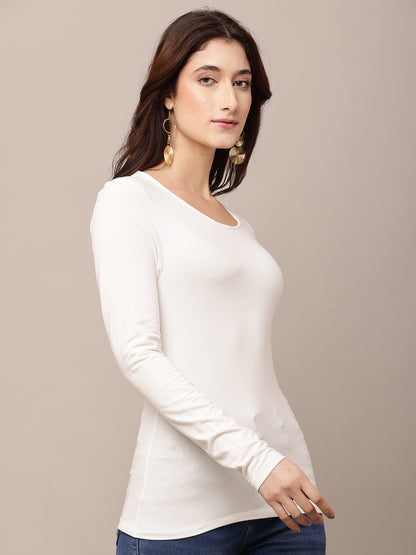 Viscose Full Sleeve with Round Neck White T-shirt
