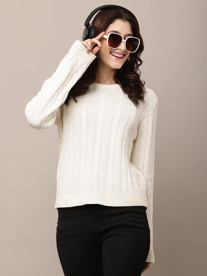 Cotton Full Sleeve with Round Neck White Sweater