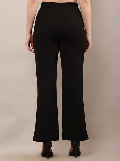 NoBarr Women’s Polyester Front Elastic Button Closure and Black Wide leg Trouser
