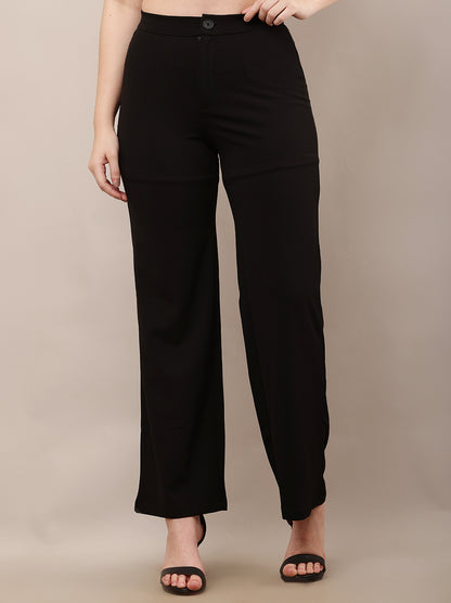 NoBarr Women’s Polyester Front Elastic Button Closure and Black Wide leg Trouser