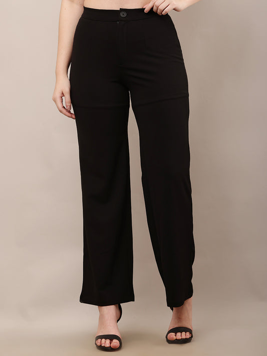 NoBarr Women’s Polyester Front Elastic Button Closure and Black Wide leg Trouser