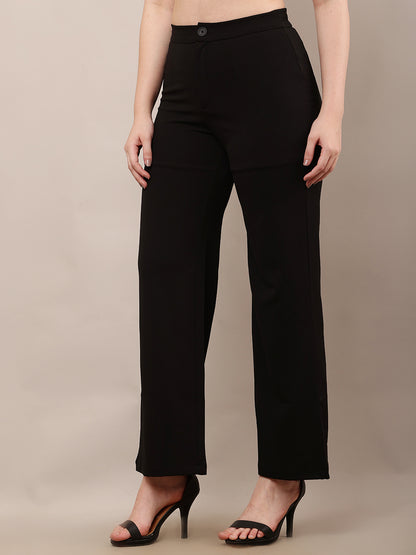 NoBarr Women’s Polyester Front Elastic Button Closure and Black Wide leg Trouser