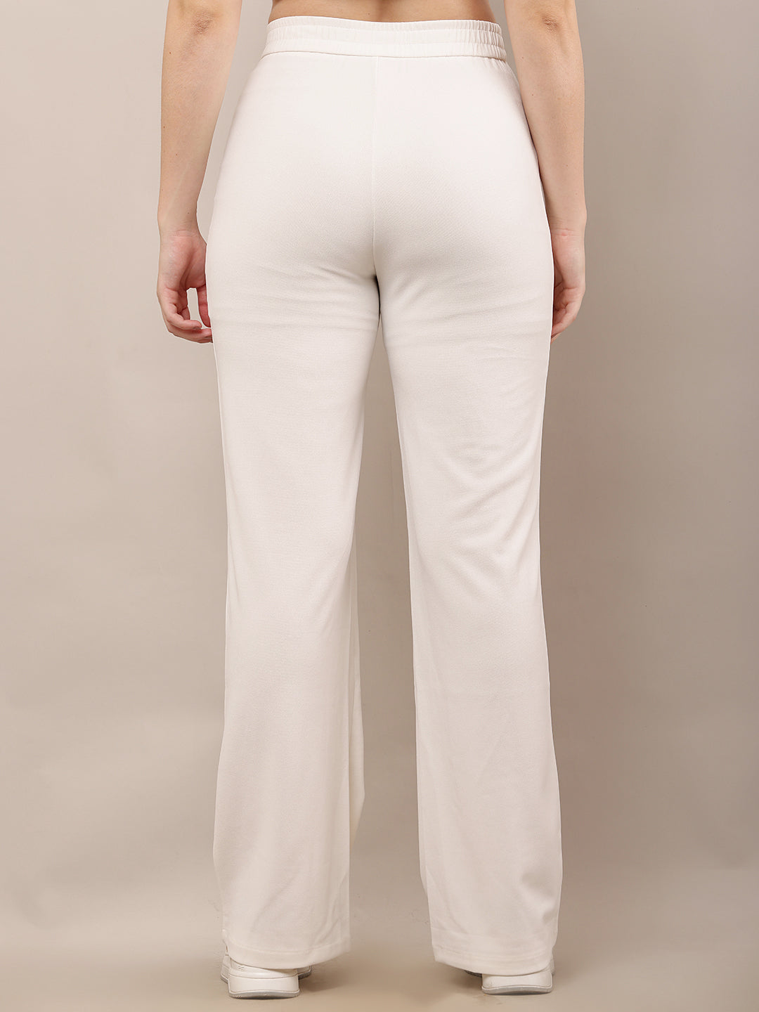 NoBarr Women’s Polyester Front Elastic Button Closure and Off-White Wide leg Trouser