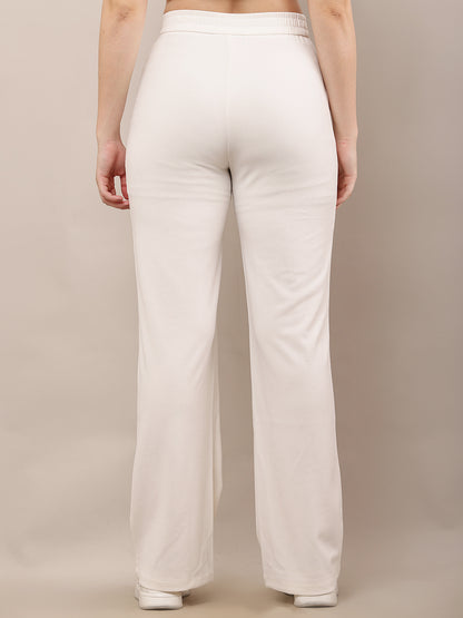 NoBarr Women’s Polyester Front Elastic Button Closure and Off-White Wide leg Trouser