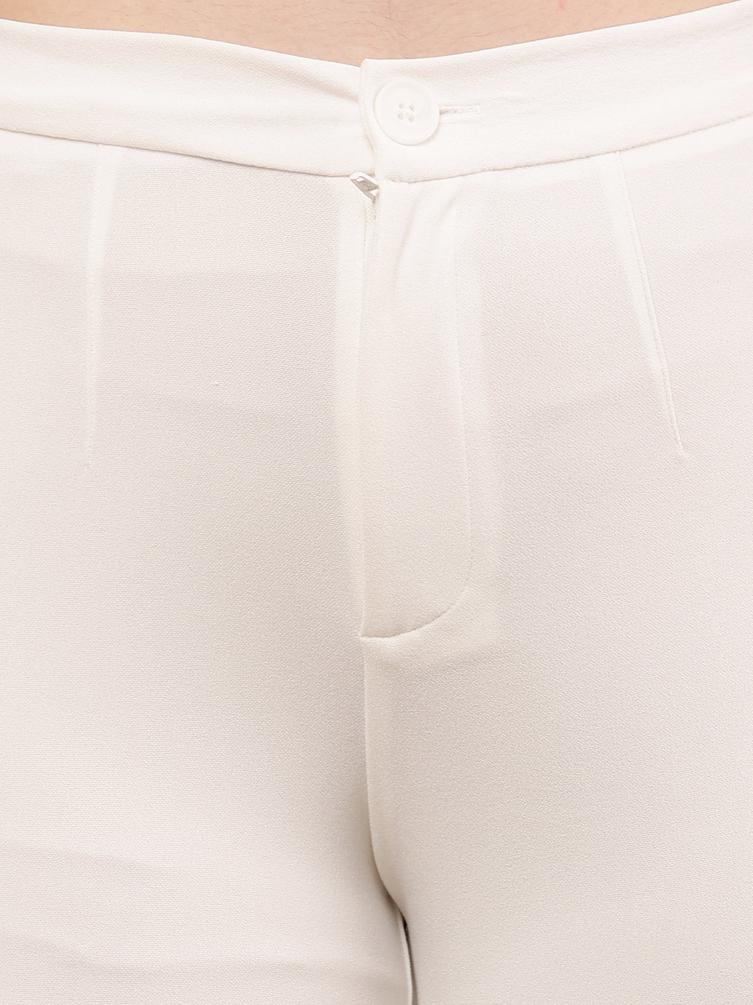 NoBarr Women’s Polyester Front Elastic Button Closure and Off-White Wide leg Trouser