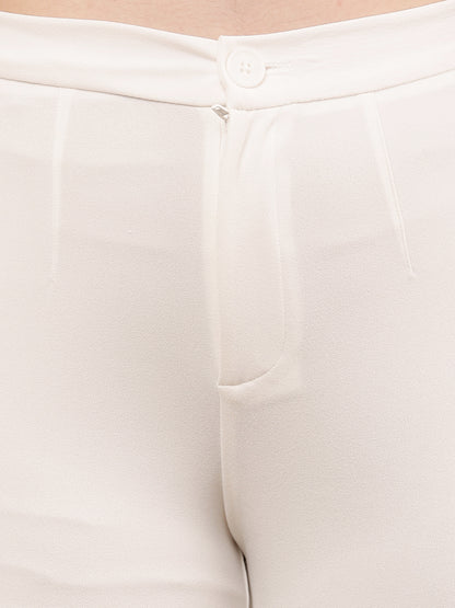 NoBarr Women’s Polyester Front Elastic Button Closure and Off-White Wide leg Trouser