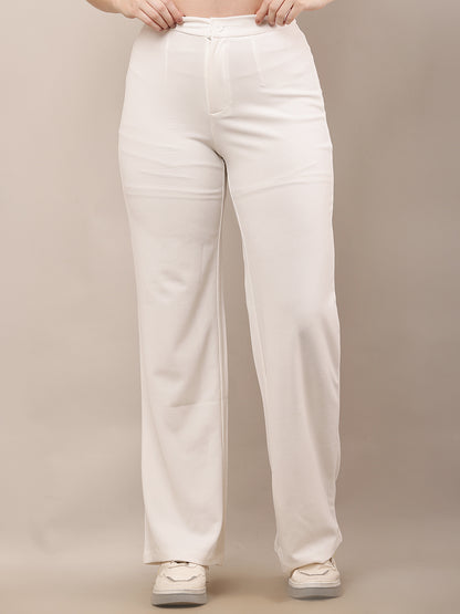 NoBarr Women’s Polyester Front Elastic Button Closure and Off-White Wide leg Trouser