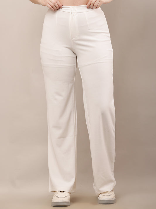 NoBarr Women’s Polyester Front Elastic Button Closure and Off-White Wide leg Trouser