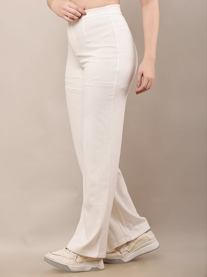 NoBarr Women’s Polyester Front Elastic Button Closure and Off-White Wide leg Trouser