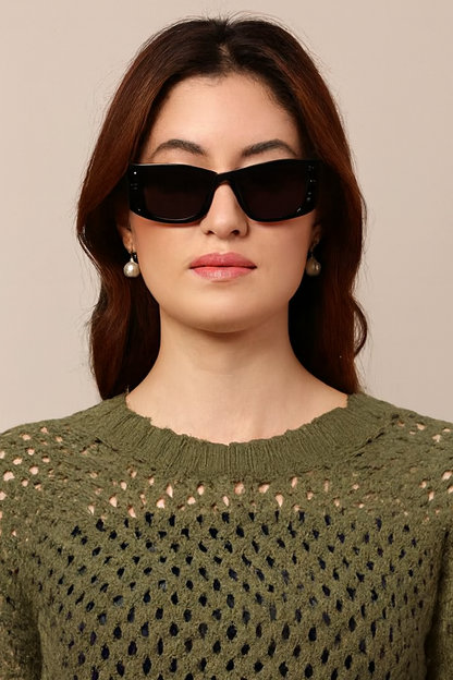 Acrylic Full Sleeve Dark Green Open Knit Cropped Sweater