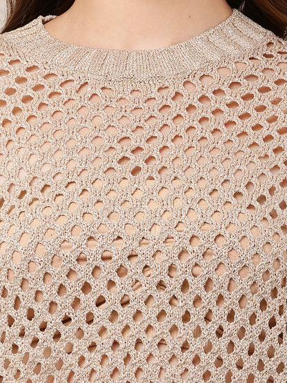 Acrylic Full Sleeve Golden Open Knit Cropped Sweater
