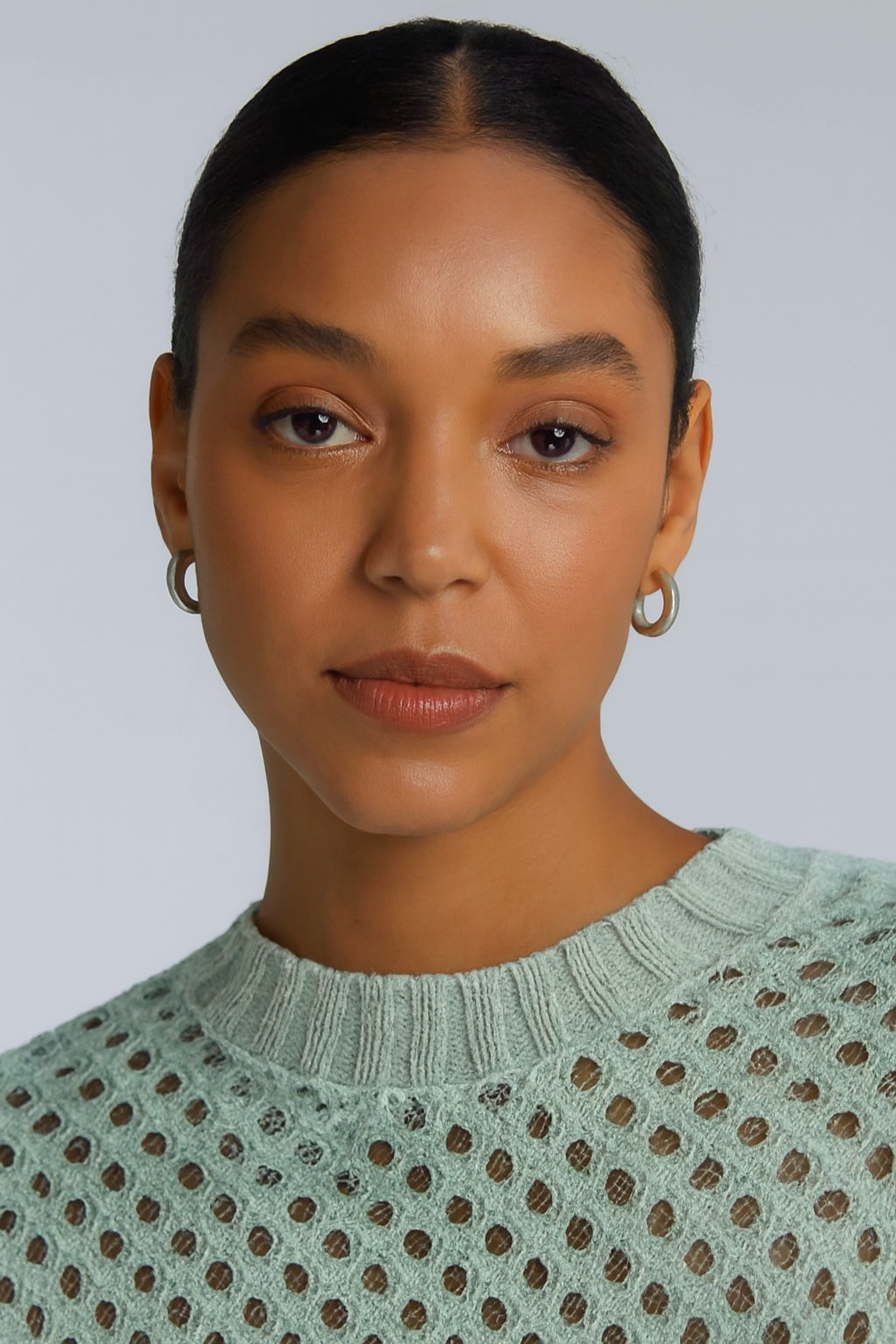 Acrylic Full Sleeve Sea Green Open Knit Cropped Sweater
