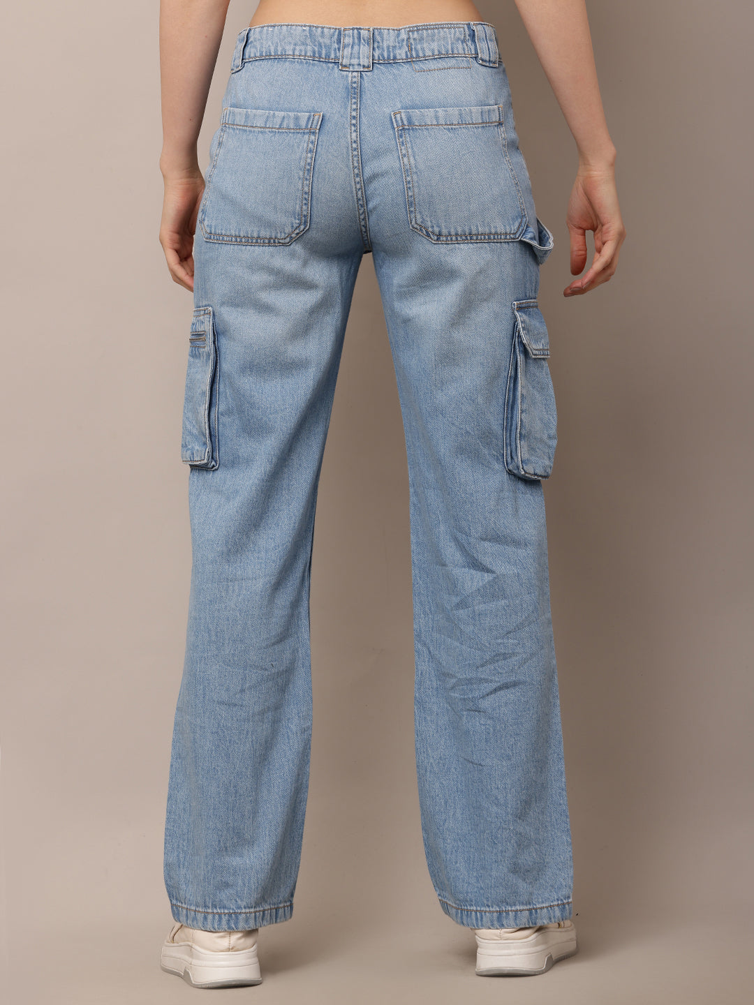 Cotton Full Length Button Closure Blue Jeans