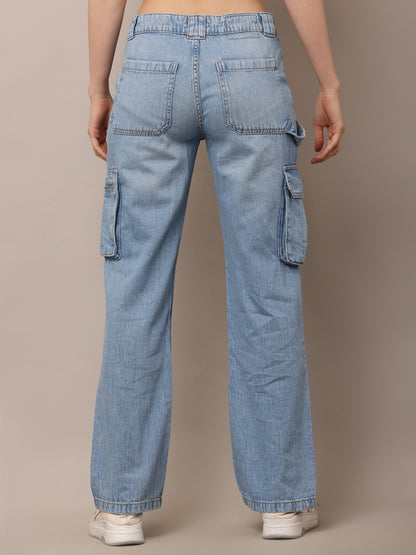 Cotton Full Length Button Closure Blue Jeans