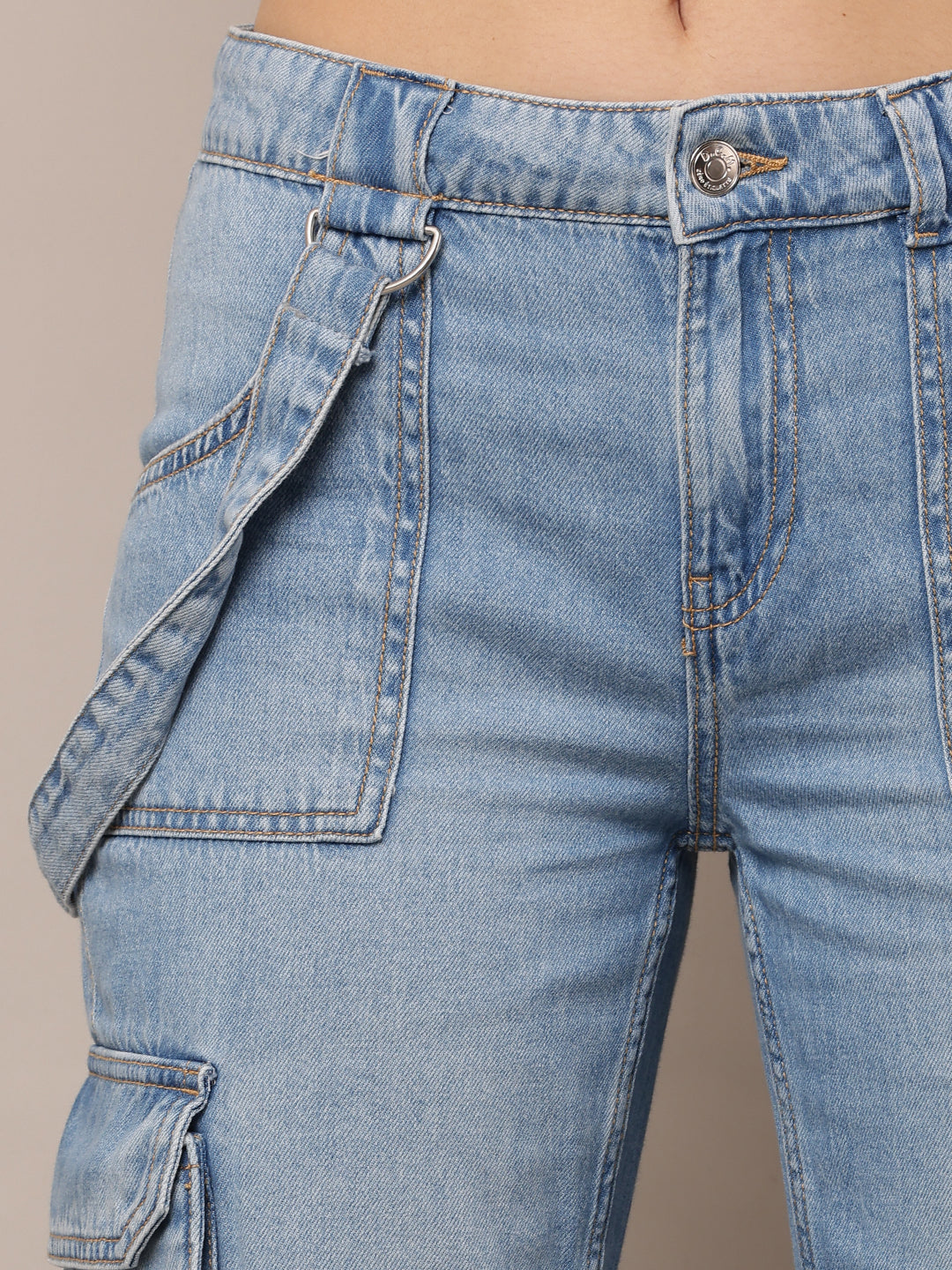 Cotton Full Length Button Closure Blue Jeans
