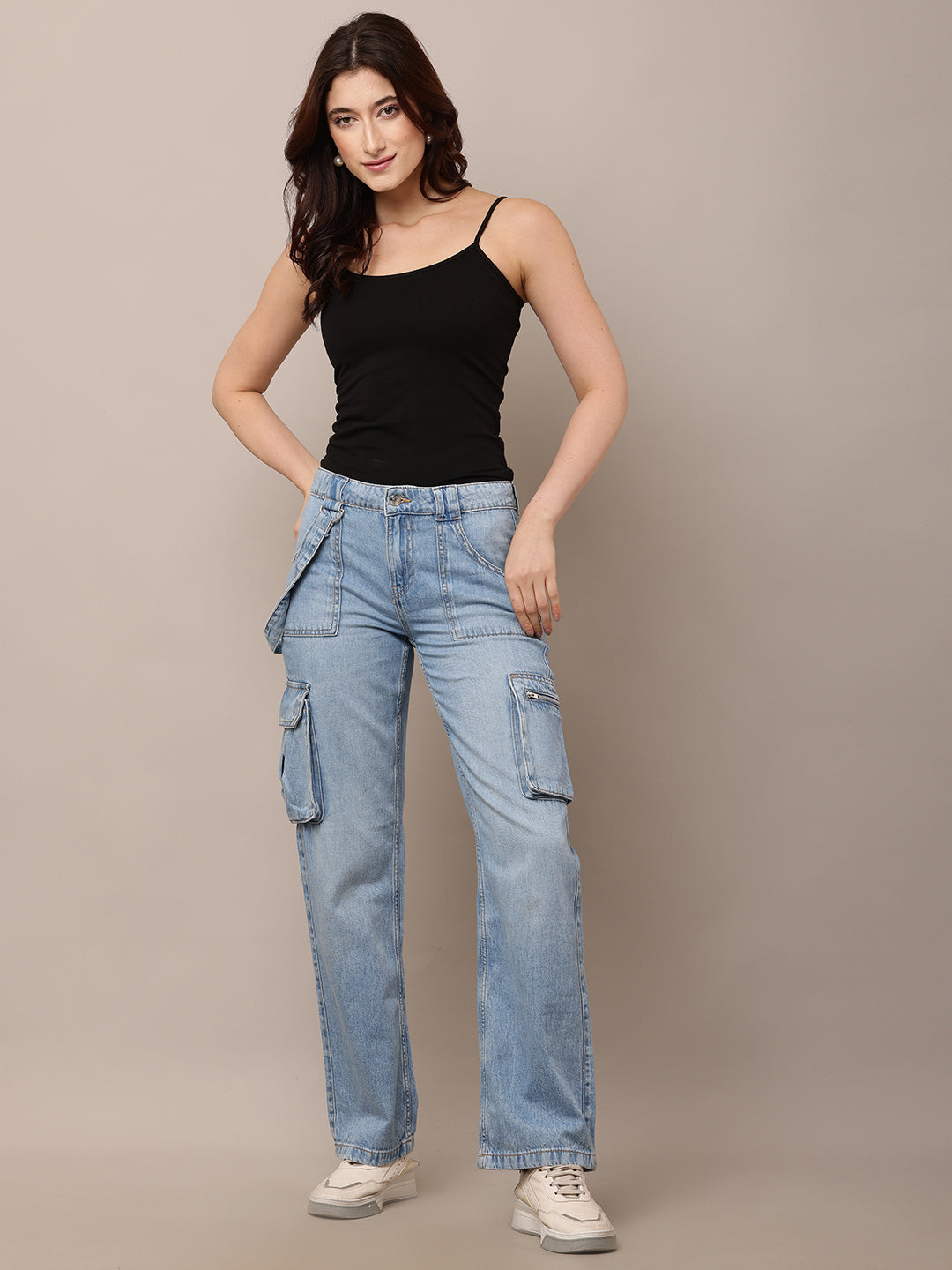 Cotton Full Length Button Closure Blue Jeans