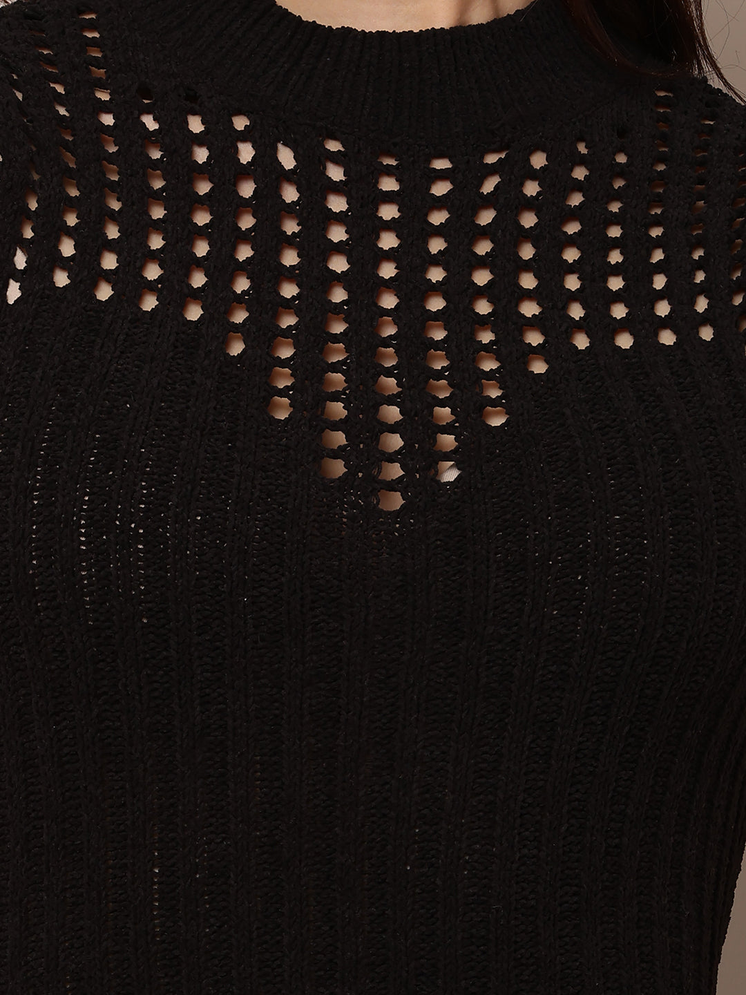 Acrylic Sleeveless with Turtle Neck Bodycon Black Dress