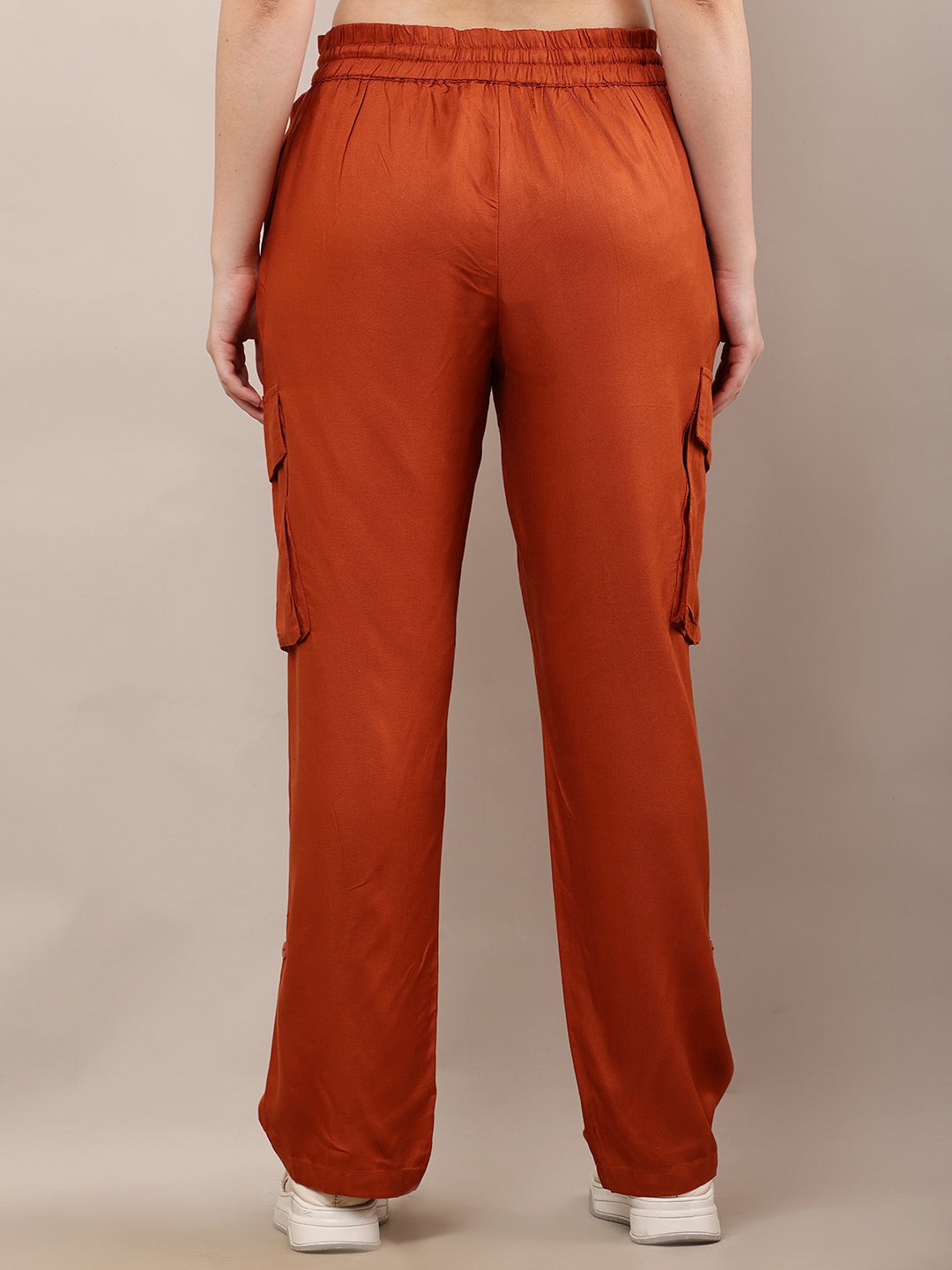 Rayon Elastic with Drawstring Full Length Brown Trouser